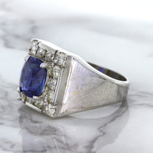 Load image into Gallery viewer, 2.82ct Cushion Blue Sapphire Ring with Diamond Halo in 14K White Gold