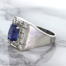 Load image into Gallery viewer, 2.82ct Cushion Blue Sapphire Ring with Diamond Halo in 14K White Gold