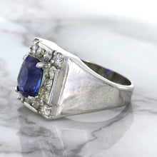 Load image into Gallery viewer, 2.82ct Cushion Blue Sapphire Ring with Diamond Halo in 14K White Gold