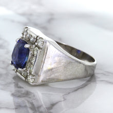 Load image into Gallery viewer, 2.82ct Cushion Blue Sapphire Ring with Diamond Halo in 14K White Gold