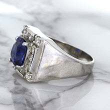 Load image into Gallery viewer, 2.82ct Cushion Blue Sapphire Ring with Diamond Halo in 14K White Gold