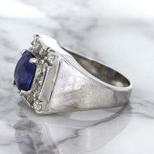 Load image into Gallery viewer, 2.82ct Cushion Blue Sapphire Ring with Diamond Halo in 14K White Gold