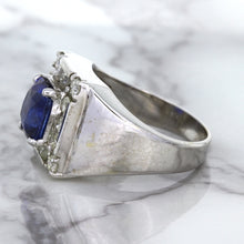 Load image into Gallery viewer, 2.82ct Cushion Blue Sapphire Ring with Diamond Halo in 14K White Gold
