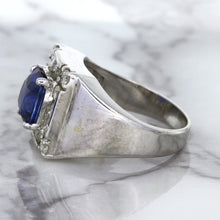 Load image into Gallery viewer, 2.82ct Cushion Blue Sapphire Ring with Diamond Halo in 14K White Gold