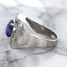 Load image into Gallery viewer, 2.82ct Cushion Blue Sapphire Ring with Diamond Halo in 14K White Gold