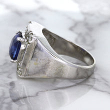 Load image into Gallery viewer, 2.82ct Cushion Blue Sapphire Ring with Diamond Halo in 14K White Gold