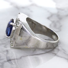 Load image into Gallery viewer, 2.82ct Cushion Blue Sapphire Ring with Diamond Halo in 14K White Gold