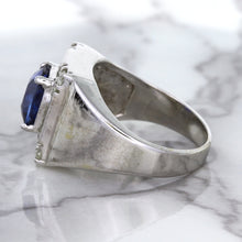 Load image into Gallery viewer, 2.82ct Cushion Blue Sapphire Ring with Diamond Halo in 14K White Gold