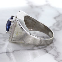 Load image into Gallery viewer, 2.82ct Cushion Blue Sapphire Ring with Diamond Halo in 14K White Gold