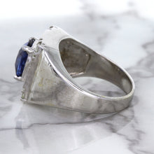 Load image into Gallery viewer, 2.82ct Cushion Blue Sapphire Ring with Diamond Halo in 14K White Gold