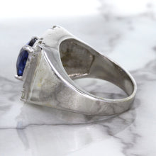 Load image into Gallery viewer, 2.82ct Cushion Blue Sapphire Ring with Diamond Halo in 14K White Gold