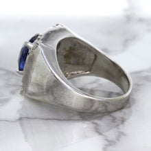 Load image into Gallery viewer, 2.82ct Cushion Blue Sapphire Ring with Diamond Halo in 14K White Gold