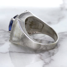 Load image into Gallery viewer, 2.82ct Cushion Blue Sapphire Ring with Diamond Halo in 14K White Gold