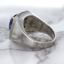 Load image into Gallery viewer, 2.82ct Cushion Blue Sapphire Ring with Diamond Halo in 14K White Gold
