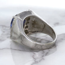 Load image into Gallery viewer, 2.82ct Cushion Blue Sapphire Ring with Diamond Halo in 14K White Gold