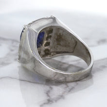 Load image into Gallery viewer, 2.82ct Cushion Blue Sapphire Ring with Diamond Halo in 14K White Gold