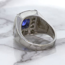 Load image into Gallery viewer, 2.82ct Cushion Blue Sapphire Ring with Diamond Halo in 14K White Gold