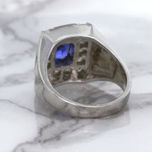 Load image into Gallery viewer, 2.82ct Cushion Blue Sapphire Ring with Diamond Halo in 14K White Gold