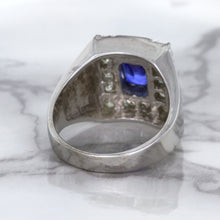 Load image into Gallery viewer, 2.82ct Cushion Blue Sapphire Ring with Diamond Halo in 14K White Gold