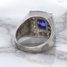 Load image into Gallery viewer, 2.82ct Cushion Blue Sapphire Ring with Diamond Halo in 14K White Gold