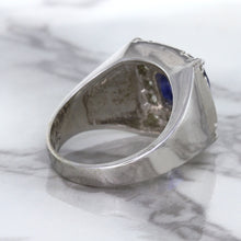 Load image into Gallery viewer, 2.82ct Cushion Blue Sapphire Ring with Diamond Halo in 14K White Gold