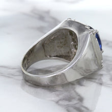 Load image into Gallery viewer, 2.82ct Cushion Blue Sapphire Ring with Diamond Halo in 14K White Gold