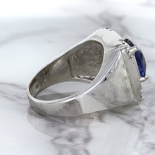Load image into Gallery viewer, 2.82ct Cushion Blue Sapphire Ring with Diamond Halo in 14K White Gold
