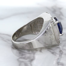Load image into Gallery viewer, 2.82ct Cushion Blue Sapphire Ring with Diamond Halo in 14K White Gold