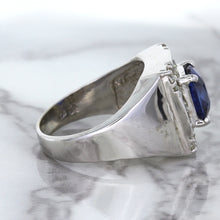 Load image into Gallery viewer, 2.82ct Cushion Blue Sapphire Ring with Diamond Halo in 14K White Gold