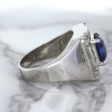 Load image into Gallery viewer, 2.82ct Cushion Blue Sapphire Ring with Diamond Halo in 14K White Gold