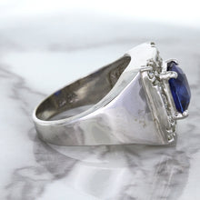 Load image into Gallery viewer, 2.82ct Cushion Blue Sapphire Ring with Diamond Halo in 14K White Gold