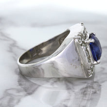 Load image into Gallery viewer, 2.82ct Cushion Blue Sapphire Ring with Diamond Halo in 14K White Gold