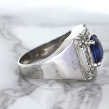 Load image into Gallery viewer, 2.82ct Cushion Blue Sapphire Ring with Diamond Halo in 14K White Gold