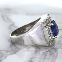 Load image into Gallery viewer, 2.82ct Cushion Blue Sapphire Ring with Diamond Halo in 14K White Gold