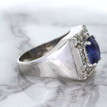 Load image into Gallery viewer, 2.82ct Cushion Blue Sapphire Ring with Diamond Halo in 14K White Gold