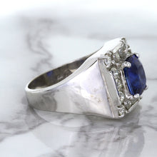 Load image into Gallery viewer, 2.82ct Cushion Blue Sapphire Ring with Diamond Halo in 14K White Gold