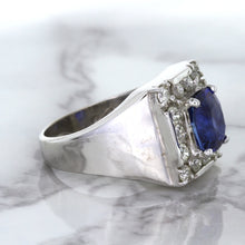 Load image into Gallery viewer, 2.82ct Cushion Blue Sapphire Ring with Diamond Halo in 14K White Gold