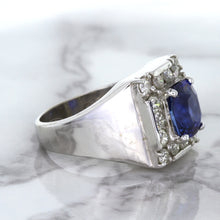 Load image into Gallery viewer, 2.82ct Cushion Blue Sapphire Ring with Diamond Halo in 14K White Gold