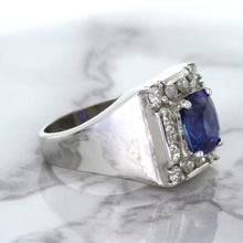 Load image into Gallery viewer, 2.82ct Cushion Blue Sapphire Ring with Diamond Halo in 14K White Gold