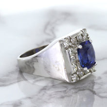Load image into Gallery viewer, 2.82ct Cushion Blue Sapphire Ring with Diamond Halo in 14K White Gold