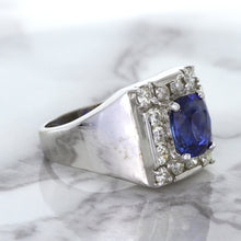 Load image into Gallery viewer, 2.82ct Cushion Blue Sapphire Ring with Diamond Halo in 14K White Gold