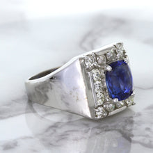 Load image into Gallery viewer, 2.82ct Cushion Blue Sapphire Ring with Diamond Halo in 14K White Gold
