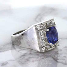 Load image into Gallery viewer, 2.82ct Cushion Blue Sapphire Ring with Diamond Halo in 14K White Gold