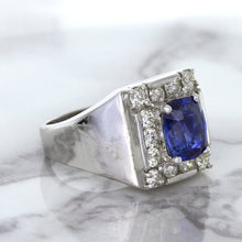 Load image into Gallery viewer, 2.82ct Cushion Blue Sapphire Ring with Diamond Halo in 14K White Gold