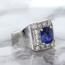 Load image into Gallery viewer, 2.82ct Cushion Blue Sapphire Ring with Diamond Halo in 14K White Gold