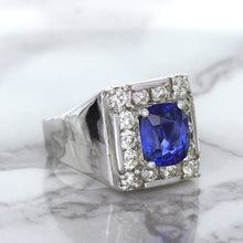 Load image into Gallery viewer, 2.82ct Cushion Blue Sapphire Ring with Diamond Halo in 14K White Gold