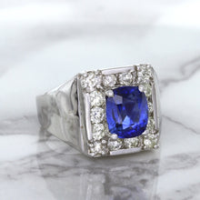 Load image into Gallery viewer, 2.82ct Cushion Blue Sapphire Ring with Diamond Halo in 14K White Gold