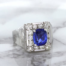 Load image into Gallery viewer, 2.82ct Cushion Blue Sapphire Ring with Diamond Halo in 14K White Gold