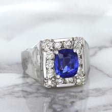 Load image into Gallery viewer, 2.82ct Cushion Blue Sapphire Ring with Diamond Halo in 14K White Gold