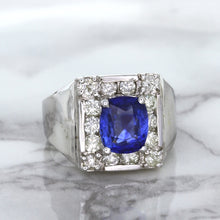 Load image into Gallery viewer, 2.82ct Cushion Blue Sapphire Ring with Diamond Halo in 14K White Gold